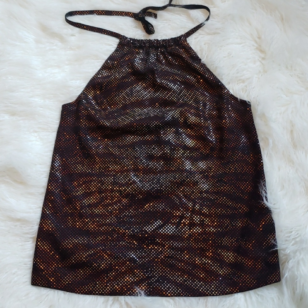 ST. JOHN Black Mahogany Multi Sequin Halter top